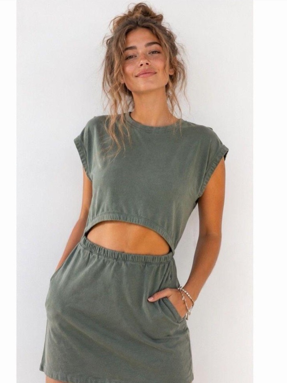 Offline Cutout Mini Dress in Olive Green, Size XS